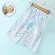 婧麒（JOYNCLEON）寶寶開(kāi)襠褲純棉薄款嬰兒七分褲網(wǎng)眼透氣睡褲小童空調褲子夏季寬松 天藍牛奶熊-七分褲 110cm