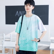 阿尼三青少年夏季冰絲短袖t恤男潮流帥氣2025新款初中高中學生潮牌半袖 02款薄荷綠 2XL