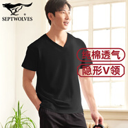 七匹狼t恤男純棉短袖外穿薄tV領(lǐng)打底衣寬松半袖透氣吸汗衫全棉純色小白T V.領(lǐng)1件裝(黑色)打底/外穿/居家 2XL /180(建議體重150-180斤)