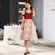 予瑾孕婦敬酒服新娘 懷孕期 結婚女遮肚子夏季回門(mén)大碼訂婚小禮服連衣 酒紅色 S