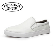 波佐斯（POEZONIS）男鞋夏季鏤空小白鞋透氣百搭潮流真皮套腳夏天防臭樂福鞋一腳蹬男士休閑板鞋 白色 41
