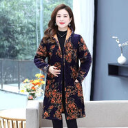君芳雅  媽媽秋冬裝棉衣女加絨加厚棉服加中老年女裝中長(cháng)款棉襖外套 藏青花好月圓 2XL 建議115-130斤