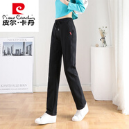皮爾卡丹（pierre cardin）春秋款女小直筒褲運動(dòng)長(cháng)褲中高腰彈力棉長(cháng)褲修身顯瘦韓版褲衛長(cháng)褲 黑色春秋款 M