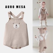 Auro Mesa嬰兒針織背帶褲可愛(ài)狐貍連體褲ins風(fēng)韓版春秋寶寶萌娃吊帶短褲 小熊背帶褲 73cm/6-9M