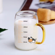 QUEENJOY兒童牛奶杯帶刻度杯早餐學(xué)生沖喝奶粉耐高溫水杯量杯可微波爐加熱 黃水晶手把【小牛牛】