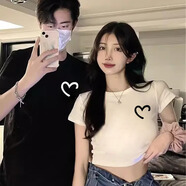 笙韻情侶裝夏季小眾衣服2024新款短袖T恤團體班服定制520情人節(jié)禮物 黑色男款+白色女款（長短款） XL 男+女M