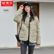 坦博爾羽絨服女短款翻領韓版寬松女士燈芯絨外套TD236266 奶茶棕 165 