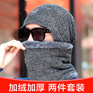 北諾帽子男冬季羊毛毛線(xiàn)帽加絨加厚戶(hù)外騎行保暖帽子防風(fēng)針織帽 兩件套裝帽子+脖套灰色 加絨加厚