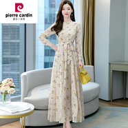 皮爾卡丹（pierre cardin）碎花連衣裙2024年早春新款女裝氣質(zhì)春秋長(zhǎng)袖仙女雪紡長(zhǎng)款裙子 黃色連衣裙女夏/2022年時(shí)尚潮流 L