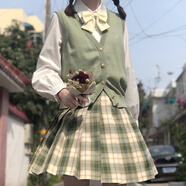 JK【JK制服官方】全套日系學(xué)院風(fēng)少女格裙jk制服套裝百褶短裙辣妹 抹茶威化+長(cháng)袖襯衫+領(lǐng)花 S【尺碼偏小】