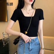 別語 方領(lǐng)黑色短款t恤女短袖2025年新款夏季小眾緊身露臍裝打底上衣 黑色【方領(lǐng) 短款】 XL (114-125斤)
