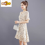 初徑雪紡碎花連衣裙女夏季2025年新款修身顯瘦氣質(zhì)小個(gè)子法式夏天裙子 白色 M 95斤-106