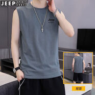 JEEP SPIRIT純棉背心夏季新款男士薄款運動(dòng)休閑無(wú)袖打底衫排汗純色坎肩男裝 BBX17深灰 2XL (建議150-170斤)