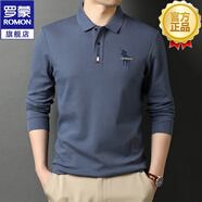 羅蒙（ROMON）長(zhǎng)袖t恤男春秋季新款純色圓領(lǐng)打底衫商務(wù)休閑中青年百搭男裝上衣 霧霾藍(lán)-棉 L