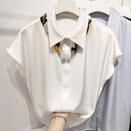 AHKA2023新款韓國氣質(zhì)翻領(lǐng)絲巾裝飾可拆卸短袖雪紡襯衫女夏薄款上衣 白色【商場(chǎng)收藏優(yōu)先發(fā)貨】 XS