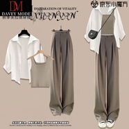 DAVEY MODE套裝女兩件套2025年新款拉德三件套女裝秋季夏季氣質(zhì)襯衫闊腿褲 【單件】卡其色背心 M :建議95-105斤