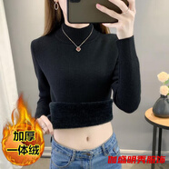 口旋秋冬加絨毛衣女加厚一體絨內搭半高領套頭打底針織衫保暖上衣 加厚 黑色【一體絨】 M 建議(90-105斤)