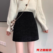 范哲莎雪尼爾亮絲半身裙女秋冬高腰a字短裙燈芯絨包臀裙加絨加厚一步裙 黑色款 加厚-裙子冬季半身裙 L 建議108-118斤-裙子冬季半身裙