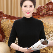 蘭米思新款加厚秋冬裝中老年大碼女裝媽媽打底衫毛衣半高領(lǐng)山羊絨上衣 黑色19902 XL【建議115-125斤】