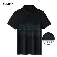 V-MENVMEN威曼新款字母印花修身翻領(lǐng)POLO衫男短袖免燙青春流行上衣P203 黑色 185/2XL
