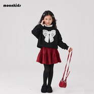 moonkids兒童冬裝短裙秋冬過(guò)年紅色女童燈芯絨公主裙子加厚新年半身裙冬季 4953黑色衛衣（無(wú)襯衫）+2202紅色加絨裙褲 160 cm