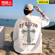 南極人（Nanjiren）十字架320g高克重磅短袖t恤男純棉美式hiphop潮牌嘻哈情侶半截袖 白色 S