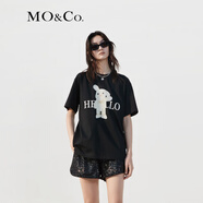 MO&Co.【抗菌防螨】免子印花圓領(lǐng)短袖寬松純棉T恤上衣上裝摩安珂 黑色-第2批 M 165