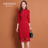 GEBASHAN 2022年秋冬針織連衣裙子女保暖加絨加厚韓版寬松蕾絲紅色打底裙過(guò)膝毛衣裙時(shí)尚女裝 紅色 2XL 建議125-140斤