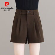 皮爾卡丹（pierre cardin）毛呢短褲女2025年秋冬季新款高腰西裝呢子外穿休閑打底闊腿靴褲子 咖色 30/2XL