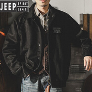 JEEP SPIRIT美式重磅麂皮絨棒球服外套男春秋空氣層英倫雅痞翻領(lǐng)復(fù)古教 黑色 2XL