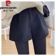 皮爾卡丹（pierre cardin）黑色短褲女外穿2025秋冬新款大碼外穿燈芯絨高腰顯瘦A字靴褲 黑色 后松緊腰 L 【建議100-120斤左右】