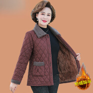 俞兆林（YUZHAOLIN）媽媽冬裝棉麻格子奶奶裝棉服中老年女裝加絨加厚老人衣服奶奶冬季 咖色格 3XL 建議120-135斤