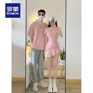 羅蒙（ROMON）不一樣的情侶裝夏裝2025新款春夏t恤裙子套裝一裙一衣設計感小眾 粉紅色 S 男100-115斤左右