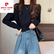 皮爾卡丹軟糯短款套頭毛衣女春秋洋氣復(fù)古慵懶風(fēng)針織打底衫小個(gè)子內(nèi)搭上衣 黑色 S