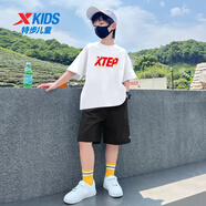 特步（XTEP）兒童運動(dòng)套裝衣服2025夏季新款中大童速干透氣t恤兩件套童裝短褲 白紅+正黑-1K 120
