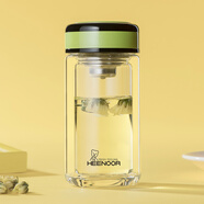 希諾（heenoor）雙層玻璃杯帶濾網(wǎng)辦公茶杯男女士便攜車(chē)載加厚隔熱防燙潮流水杯子 草綠色【高硼硅玻璃杯體】 200ml 禮盒裝