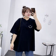 予瑾加肥加大胖妹妹大碼女裝短袖t恤女300斤學(xué)生寬松中長款半袖上衣女 45#笑臉-黑色 4XL 245-300斤