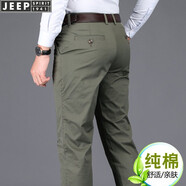 吉普（JEEP）休閑褲男2025年春夏季新款大碼男士寬松商務(wù)休閑直筒長褲西裝褲男 軍綠色 34/腰圍2.7尺