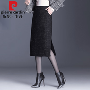 皮爾卡丹高檔品牌女裝加厚黑色毛呢格子半身裙女秋冬季2022年新款a字中長(zhǎng)包臀一步裙子顯瘦 【秋冬款】1658黑色-升級(jí)毛呢-裙長(zhǎng)69cm 20/M 2尺