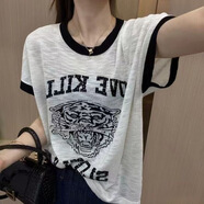 珞達(dá)達(dá)短袖t恤女2025夏季新款女裝圓領(lǐng)體恤韓版寬松顯瘦半袖上衣打底衫 白色老虎 XL 建議110-120斤