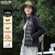 自由系運(yùn)動(dòng)輕薄短款羽絨服女2024冬季針織拼接保暖立領(lǐng)健身服外套