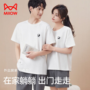 貓人女士睡衣女夏季棉薄款短袖情侶睡衣家居服套裝女可外穿