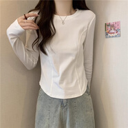 妙奕嘉長(cháng)袖t恤女士修身上衣秋冬季新款白色打底衫女可外穿冬季衣服女裝 收腰弧形下擺長(cháng)袖T恤【白色】 M 【建議96斤以下】