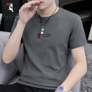 啄木鳥（TUCANO）夏季純棉短袖t恤男帥氣休閑百搭圓領衣服半袖男裝潮流體恤修身款 炭灰色2038 4XL 建議180-200斤