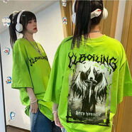 蘇愚100%重磅純棉短袖男港風(fēng)寬松百搭t恤女簡(jiǎn)約BF風(fēng)潮流情侶裝上衣 180克-熒光綠 XL