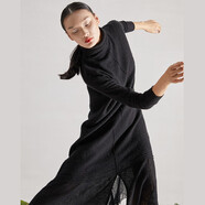 界內界外原創(chuàng  )設計師高領(lǐng)連衣裙女2020春秋超長(cháng)款加厚白色針織打底毛衣羊毛長(cháng)裙 深夜黑 均碼