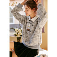 Olrain歐芮兒仿貂絨衛衣女秋冬新款寬松顯瘦POLO領(lǐng)刺繡假兩件上衣 灰紫色 S