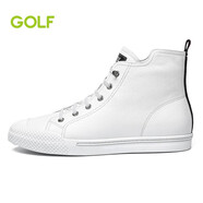 GOLF/高爾夫高幫鞋男韓版休閑鞋男時(shí)尚彈力帶街頭風(fēng)板鞋男 白色 38