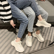 歐邁捷（OUMAIJIE）休閑情侶鞋子老爹鞋男女網(wǎng)面鞋學(xué)生男球鞋百搭透氣鞋青少年潮鞋男 白色  四季款2128 37 運動碼偏小