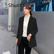 shunya 高端品牌 小西裝外套女2021早春新款時(shí)尚休閑白領(lǐng)女裝韓版百搭寬松顯瘦薄款西服 黑色 XXL